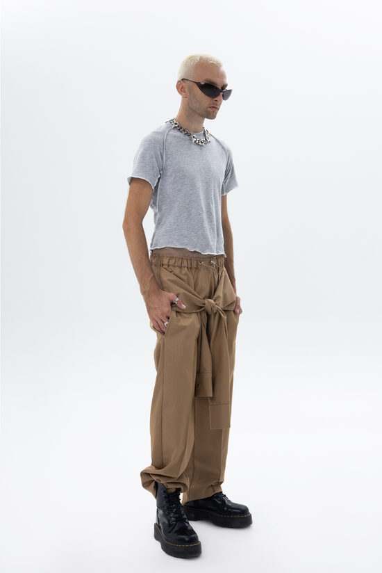 Utility pants with shirt-sleeve details