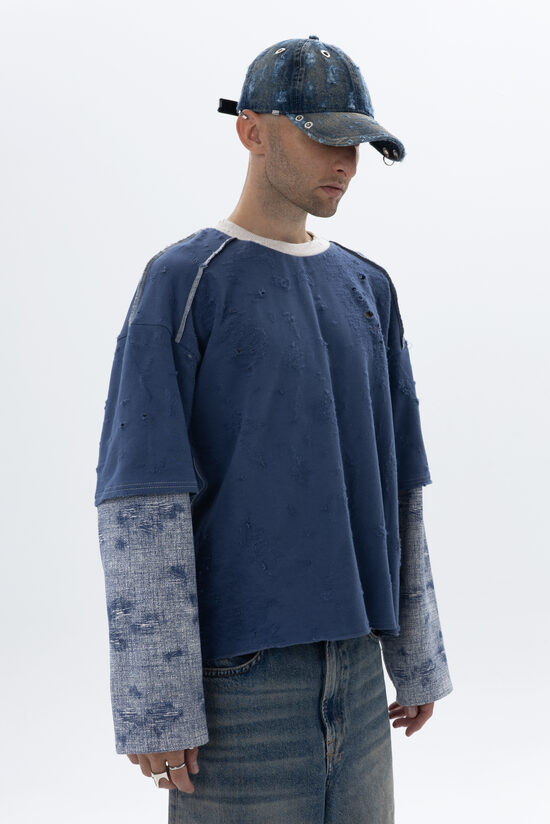 Long-sleeve T-shirt in destroyed jersey