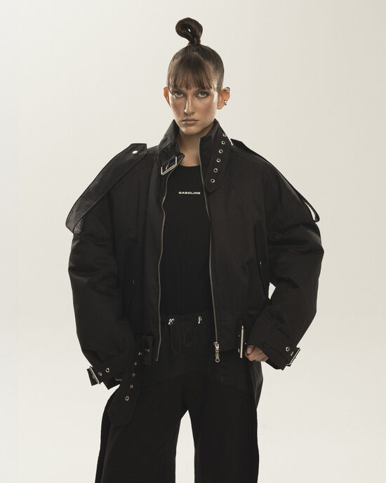 Padded zip jacket with metallic details 