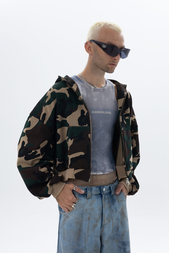 Zip-up hoodie with camo print